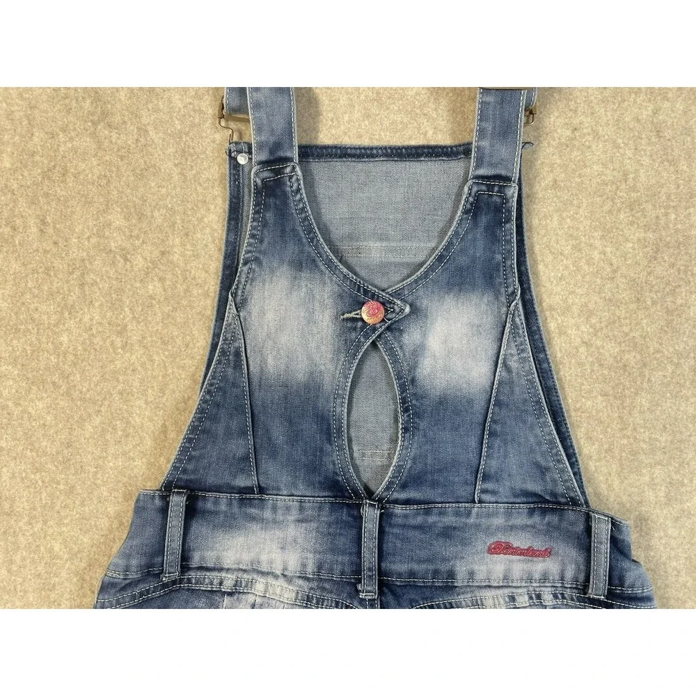 Denim Jean Girls ShortAlls Artsey Vibrant Patches Distressed Hem Painted Paris M